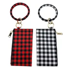 Personalized Monogram Women Leather Wristlet Bangle White and Red Buffalo Plaid Clutch Bags