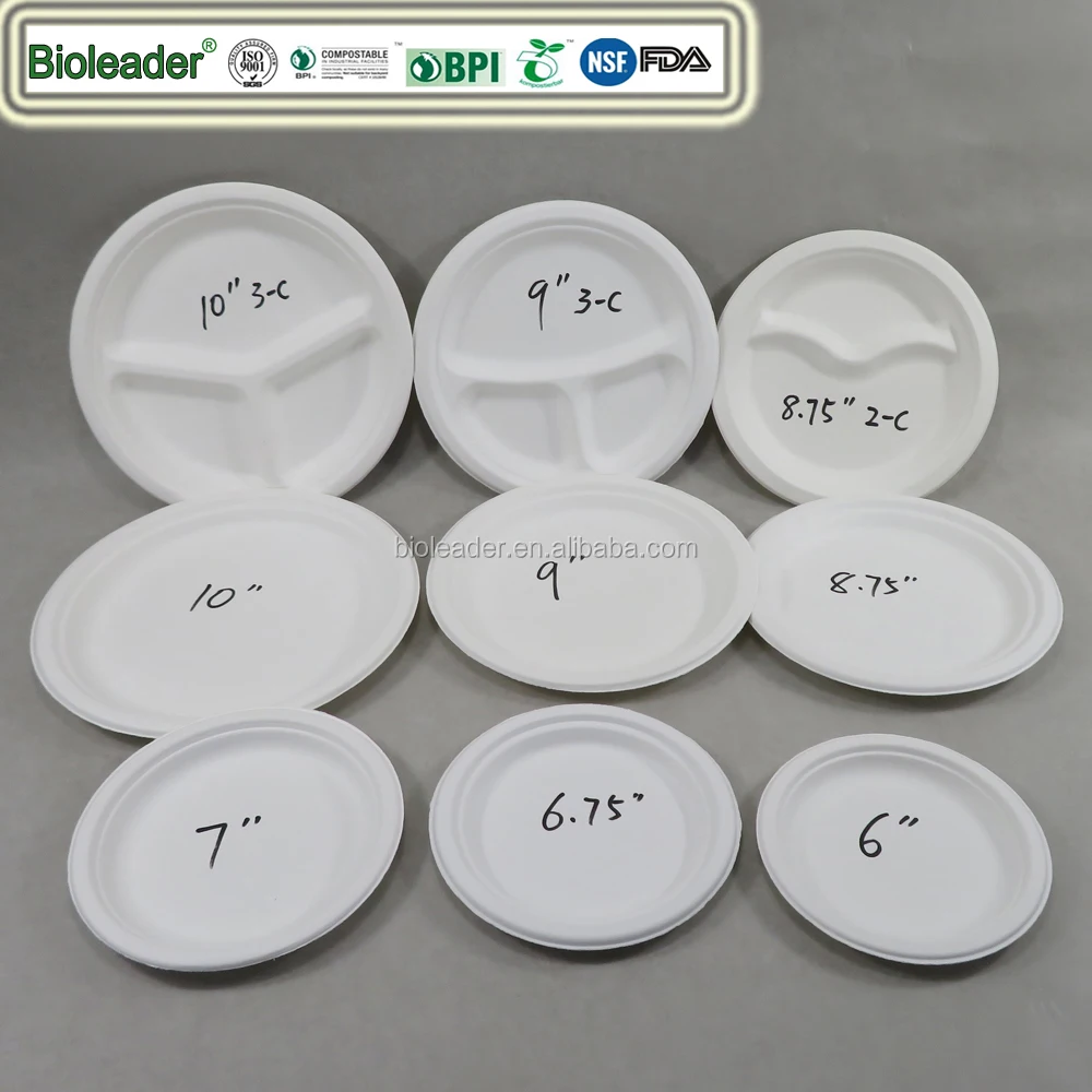 Heavy-Duty Quality Disposable Bagasse 100% Compostable 6" Paper Ribbed Paper Plates