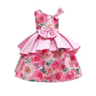 Chinese style children's dress Satin print show dress Multi-level princess dress 1026