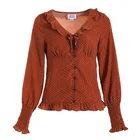Fashionable new fund gules wave dot shirt female V neck chiffon blouse dot design feeling is small crowd