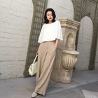 ASM ANNA spring summer new elegant high waist sewing color wide leg loose casual women pants
