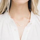 Fashion Trendy Design 14k Gold Plated Jewelry Stainless Steel Rectangle Shaped Blank Bar Necklace YX14983