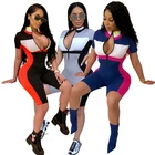 Zip Front Patchwork Playsuit Slimming Sexy Short Bodycon Black Jumpsuits For WOmen 2020