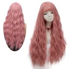 Women's Pink Long Fluffy Curly Wavy Hair Synthetic Cosplay Party Wigs