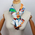 Colorful Ladies Plaid Hand Rolled Green Edge Scarf Custom Horse Digital Printing White Square Scarves Silk