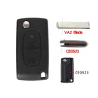 2 Buttons CE0523 Type Flip Remote Car Key Fob Case Replacement Shell for Peugeot with VA2 Key Blade