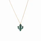 Best Selling Gold Plated Green Crystals Cute Cactus Necklace