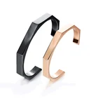 Trendy European Couple Stainless Steel Jewelry Hexagon Open Cuff Bracelet Bangle