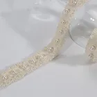 Popular Pearl bead studded fringe border Beige Gimp Woven Webbing Trim Ribbon for dress