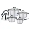 10pcs High Quality Rolled Edge Stainless Steel Cooking Pot Cookware Sets Mixed Handle and Knob with Silicone for Cooking