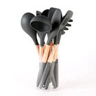 9 Piece Set Clean Baking Reusable Kitchen Tools Bamboo Wooden Silicone Kitchen Utensils Set for Cooking