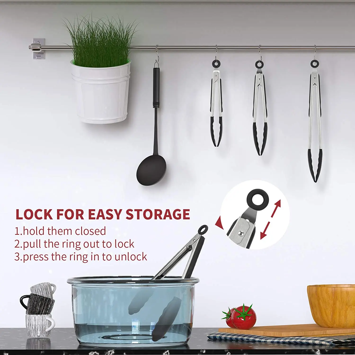 kitchen tong lock for easy storage