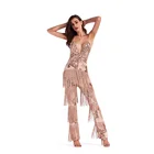custom deep v-neck show-back club wear sexy sequined evening dress with fringe for women