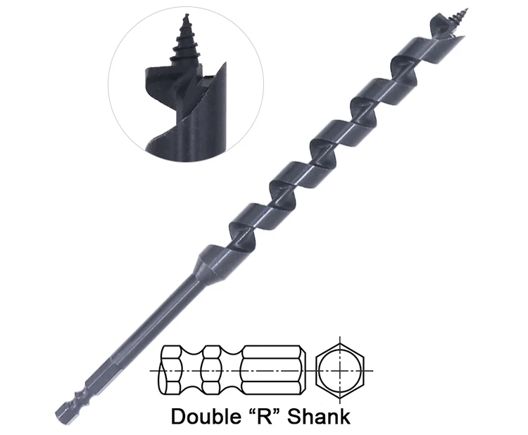 TPFE Coating Impact Hex Shank Single Flute Wood Auger Drill Bit for Wood Drilling
