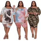 Clothes Tie-dye Printing Plus Size Printed T Shirt And Shorts Women Casual Home Clothes 2 Piece Set