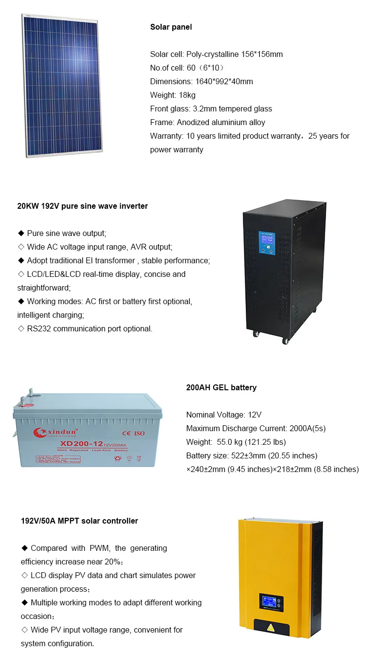 Solar Energy Storage off Grid PV Panel System 20kw Solar Energy Complete Power System 380v 192v