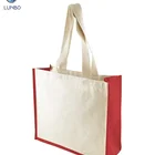 Marigold cotton bag with red jute gusset,canvas shopper bag
