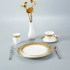 Top grade luxury gold rim decor decal hotel wedding fine bone china dinnerware dinner plates set