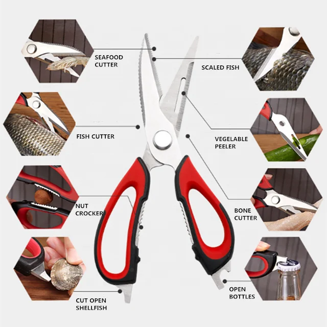 Manufacturer 5 in 1 Fridge Magnetic Cover Multipurpose Stainless Steel Clever Cutter Kitchen Scissors