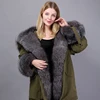 Warm winter fox fur White duck down hood women coat long down jacket