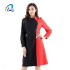 Long sleeve patchwork pattern worsted materia dresses women lady elegant office