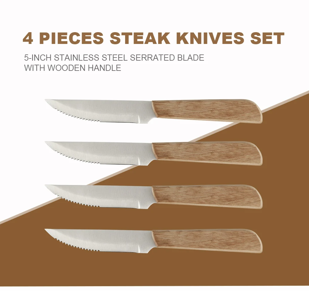 acacia wood handle 4 pcs steak knife set wooden handle steak