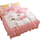 Three-dimensional manual flower 133*72 Japan Korean princess 100% cotton bedding set lace bed skirt lotus leaf lace design