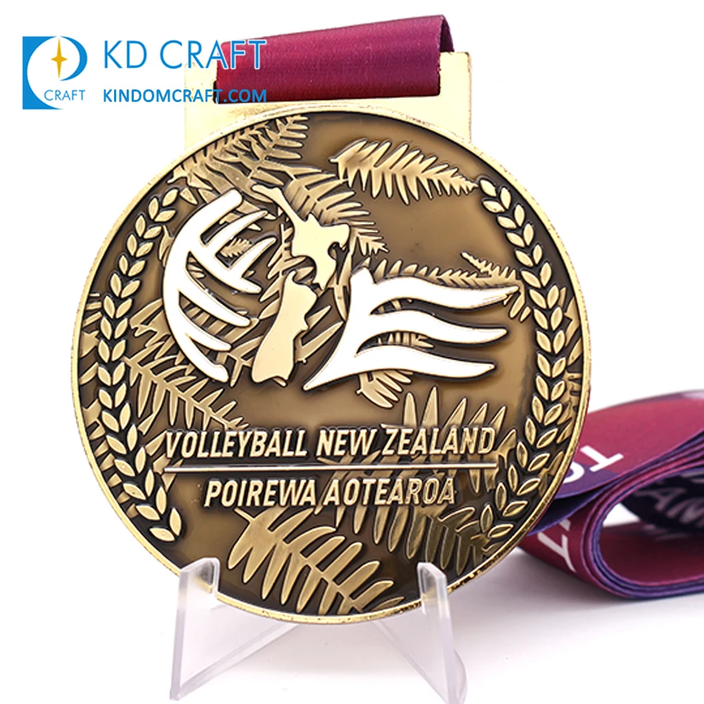 Wholesale personalizadas custom blank metal zinc alloy casting sport cheap medallion antique gold volleyball medal for souvenir