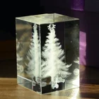 3D Laser engraved Christmas Tree Photo Crystal Cube Crystal Block