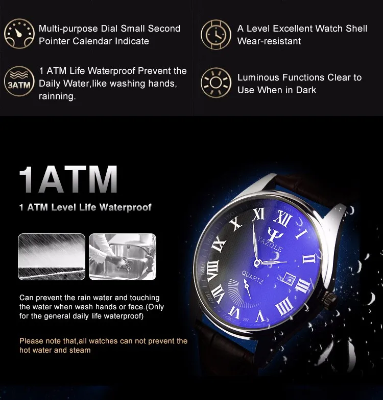 Yazole Z 307 Wristwatch Genuine Leather Calendar China Factory Waterproof Unique Two and Half Real Pointer Design Mens Watch