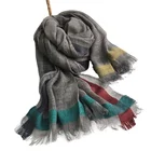 Scarf For Ladies Large Size Gray Check Scarf Wool Acrylic Long Scarf For Ladies
