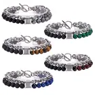 Lava Stone Tiger eye Polish Black Agate Stainless Steel Chain Men Bracelet 8 mm Turquoise Lapis Lazuli Stone Beads