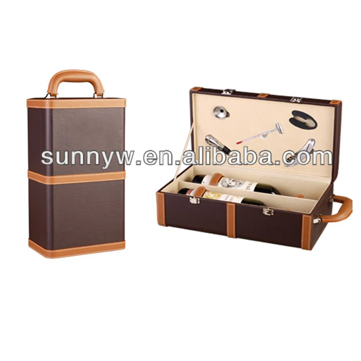 printed logo black leather box red wine bottle opener gift set
