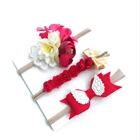 3PCS Baby Girls Artificial Flower Headband Elastic Nylon Ribbon Newborn Hairband Birthday Party Gift Headwear Set