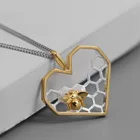 Handmade Unique Jewelry Gift 925 Sterling Silver Heart Love Honeycomb Bee Necklace With Link Chain For Women And Girls
