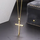 New Design Fashion 14K Gold Plated Copper Jewelry Zircon CZ Pave Cross Necklace N051