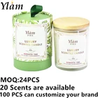 On-line wholesale 20 scents luxury glass arom soy wax scented candles with wood lid