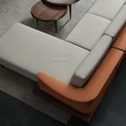 Modern Nordic Living Room Furniture Set Wood Genuine Leather Sectional Lounge Sofas