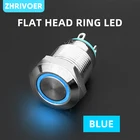 1 Pcs 12mm Self Reset Flat Round Head 4Pin Momentary Blue 3V5V12V24V36V48V110V220V Led Ring Light Push Button Switch