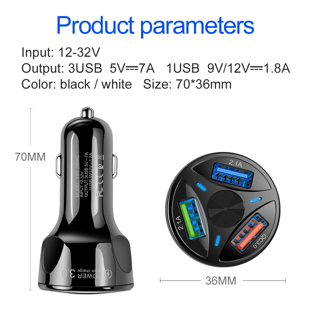 2019 Newest Portable 3 Port USB Quick Charge 3.0 Wireless Car Charger For All Phones