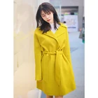 Coat RENI Original Loose Yellow Knee-length 100% Wool Lapel Commuter Belt Single Button Coat