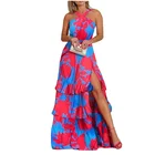 Long Dresses Bright Color Split Halter Neck Party Sexy Long Dresses Women