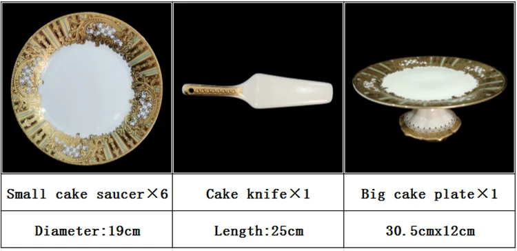 Wedding cake plates with stand with cake knife with 6 plates gold inlay fer party decorative cake set