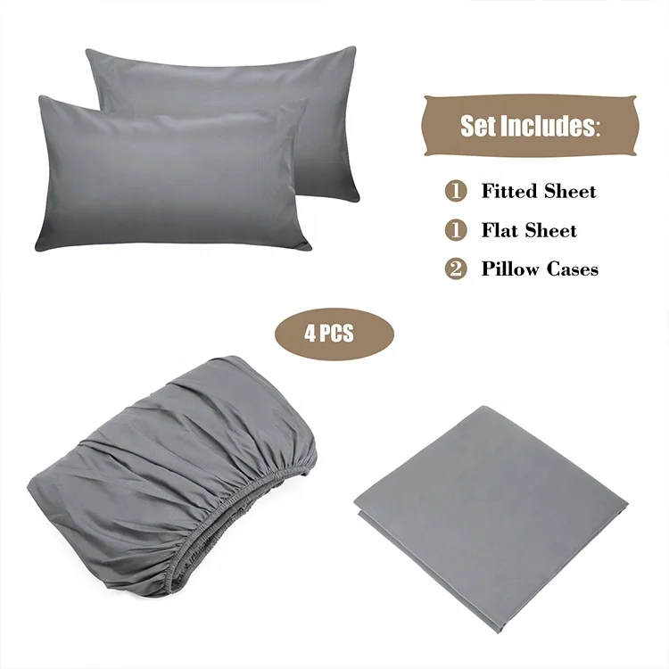 Home Textile Bed Sheet Solid Color Brushed Microfiber Fabric 4 Pcs Fitted Bed Sheet