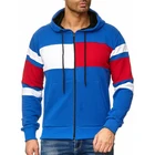 Factory Supply Cheap Mens Slim Fit Casual Patchwork Zipper Blue Hoodies