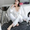 Customized robe set long sleeve white cotton saatin nightgown