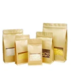 Stand Up Pouch Zipper Heat Seal Resealable Kraft Paper Flat Bottom Bag With Clear Window