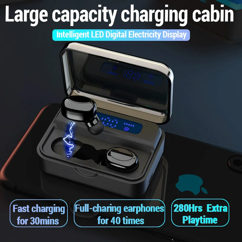 S590 TWS Bluetooth 5.0 Mini Wireless Headphones Stereo Earbuds Touch Control with Led Digital Display Binaural Music for Sport - ANKUX.COM
