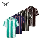 New look oem fashion beach stripe 100% viscose green hawaiian beautiful shirts for men