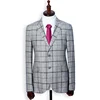 Grey linen check design men clothing elegant suit casual blazer for men